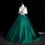 Vintage / Retro Dark Green Sequins Satin Prom Dresses 2024 Ball Gown High Neck Short Sleeve Backless Floor-Length / Long Prom Formal Dresses