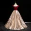 Elegant Rose Gold Rhinestone Pearl Appliques Velvet Prom Dresses 2024 Ball Gown Off-The-Shoulder Short Sleeve Backless Floor-Length / Long Prom Formal Dresses