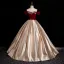 Elegant Rose Gold Rhinestone Pearl Appliques Velvet Prom Dresses 2024 Ball Gown Off-The-Shoulder Short Sleeve Backless Floor-Length / Long Prom Formal Dresses