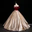 Elegant Rose Gold Rhinestone Pearl Appliques Velvet Prom Dresses 2024 Ball Gown Off-The-Shoulder Short Sleeve Backless Floor-Length / Long Prom Formal Dresses