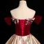 Elegant Rose Gold Rhinestone Pearl Appliques Velvet Prom Dresses 2024 Ball Gown Off-The-Shoulder Short Sleeve Backless Floor-Length / Long Prom Formal Dresses