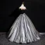 Vintage / Retro Silver Pearl Appliques Prom Dresses 2024 Ball Gown Strapless Sleeveless Backless Floor-Length / Long Prom Formal Dresses