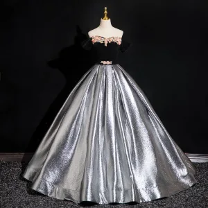 Vintage Originale Argenté Perle Appliques Robe De Bal 2024 Robe Boule Bustier Sans Manches Dos Nu Longue Promo Robe De Ceremonie