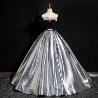 Vintage Plata Perla Apliques Vestidos de gala 2024 Ball Gown Sin Tirantes Sin Mangas Sin Espalda Largos Gala Vestidos Formales