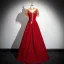 Chinese style Gold Beading Sequins Tassel Red Prom Dresses 2024 Ball Gown High Neck Short Sleeve Backless Floor-Length / Long Prom Formal Dresses