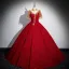 Chinese style Gold Beading Sequins Tassel Red Prom Dresses 2024 Ball Gown High Neck Short Sleeve Backless Floor-Length / Long Prom Formal Dresses