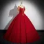 Chinese style Gold Beading Sequins Tassel Red Prom Dresses 2024 Ball Gown High Neck Short Sleeve Backless Floor-Length / Long Prom Formal Dresses