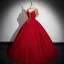 Chinese style Gold Beading Sequins Tassel Red Prom Dresses 2024 Ball Gown High Neck Short Sleeve Backless Floor-Length / Long Prom Formal Dresses