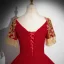Chinese style Gold Beading Sequins Tassel Red Prom Dresses 2024 Ball Gown High Neck Short Sleeve Backless Floor-Length / Long Prom Formal Dresses