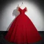 Chinese style Gold Beading Sequins Tassel Red Prom Dresses 2024 Ball Gown High Neck Short Sleeve Backless Floor-Length / Long Prom Formal Dresses