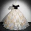 Elegant Black Glitter Pearl Rhinestone Prom Dresses 2024 Ball Gown Off-The-Shoulder Short Sleeve Backless Prom Floor-Length / Long Formal Dresses