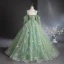Flower Fairy Sage Green Lace Flower Prom Dresses 2024 Ball Gown Spaghetti Straps Short Sleeve Backless Floor-Length / Long Prom Formal Dresses