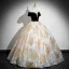 Elegant Black Glitter Pearl Rhinestone Prom Dresses 2024 Ball Gown Off-The-Shoulder Short Sleeve Backless Prom Floor-Length / Long Formal Dresses