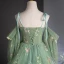 Flower Fairy Sage Green Lace Flower Prom Dresses 2024 Ball Gown Spaghetti Straps Short Sleeve Backless Floor-Length / Long Prom Formal Dresses