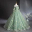 Flower Fairy Sage Green Lace Flower Prom Dresses 2024 Ball Gown Spaghetti Straps Short Sleeve Backless Floor-Length / Long Prom Formal Dresses