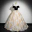 Elegant Black Glitter Pearl Rhinestone Prom Dresses 2024 Ball Gown Off-The-Shoulder Short Sleeve Backless Prom Floor-Length / Long Formal Dresses