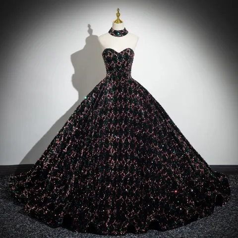 Brillante Multi-Colors Lentejuelas Vestidos de gala 2024 Ball Gown Sin Tirantes Sin Mangas Sin Espalda Colas De Barrido Gala Vestidos Formales