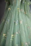 Flower Fairy Sage Green Lace Flower Prom Dresses 2024 Ball Gown Spaghetti Straps Short Sleeve Backless Floor-Length / Long Prom Formal Dresses