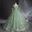Flower Fairy Sage Green Lace Flower Prom Dresses 2024 Ball Gown Spaghetti Straps Short Sleeve Backless Floor-Length / Long Prom Formal Dresses