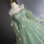 Flower Fairy Sage Green Lace Flower Prom Dresses 2024 Ball Gown Spaghetti Straps Short Sleeve Backless Floor-Length / Long Prom Formal Dresses