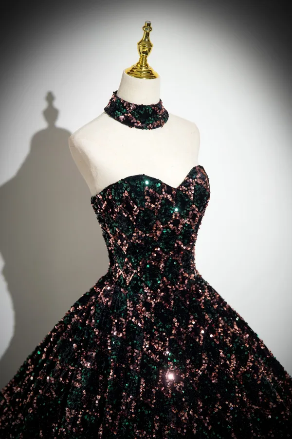 Glitzernden Multifarben Pailletten Ballkleider 2024 Ballkleid Bandeau Ärmellos Rückenfreies Sweep / Pinsel Zug Ball Festliche Kleider