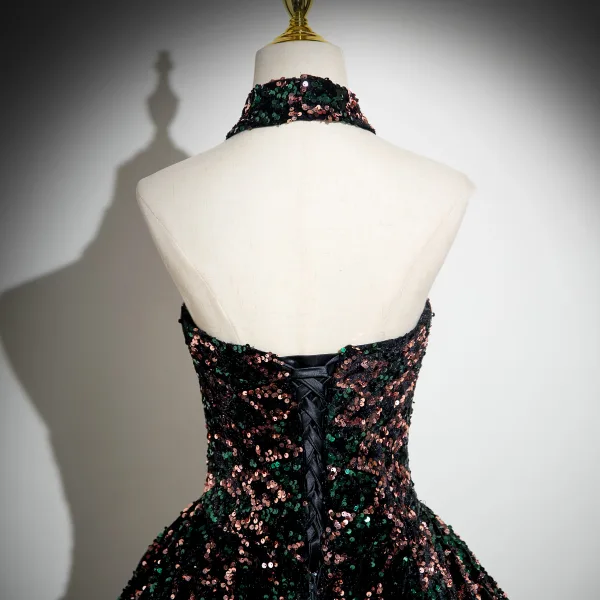 Glitzernden Multifarben Pailletten Ballkleider 2024 Ballkleid Bandeau Ärmellos Rückenfreies Sweep / Pinsel Zug Ball Festliche Kleider