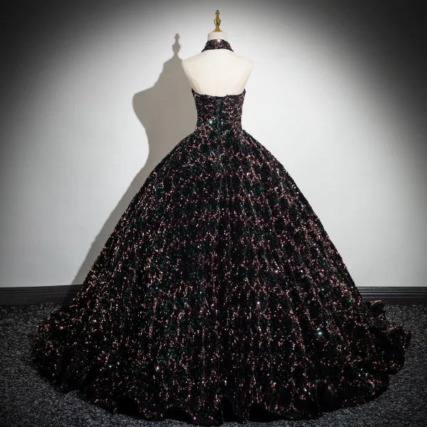 Glitzernden Multifarben Pailletten Ballkleider 2024 Ballkleid Bandeau Ärmellos Rückenfreies Sweep / Pinsel Zug Ball Festliche Kleider