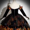 Elegant Black Glitter Printing Prom Dresses 2024 Ball Gown Off-The-Shoulder Long Sleeve Backless Floor-Length / Long Prom Formal Dresses