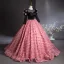Lovely Candy Pink Appliques Prom Dresses 2024 Ball Gown Scoop Neck Backless 3/4 Sleeve Floor-Length / Long Prom Formal Dresses