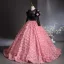 Lovely Candy Pink Appliques Prom Dresses 2024 Ball Gown Scoop Neck Backless 3/4 Sleeve Floor-Length / Long Prom Formal Dresses