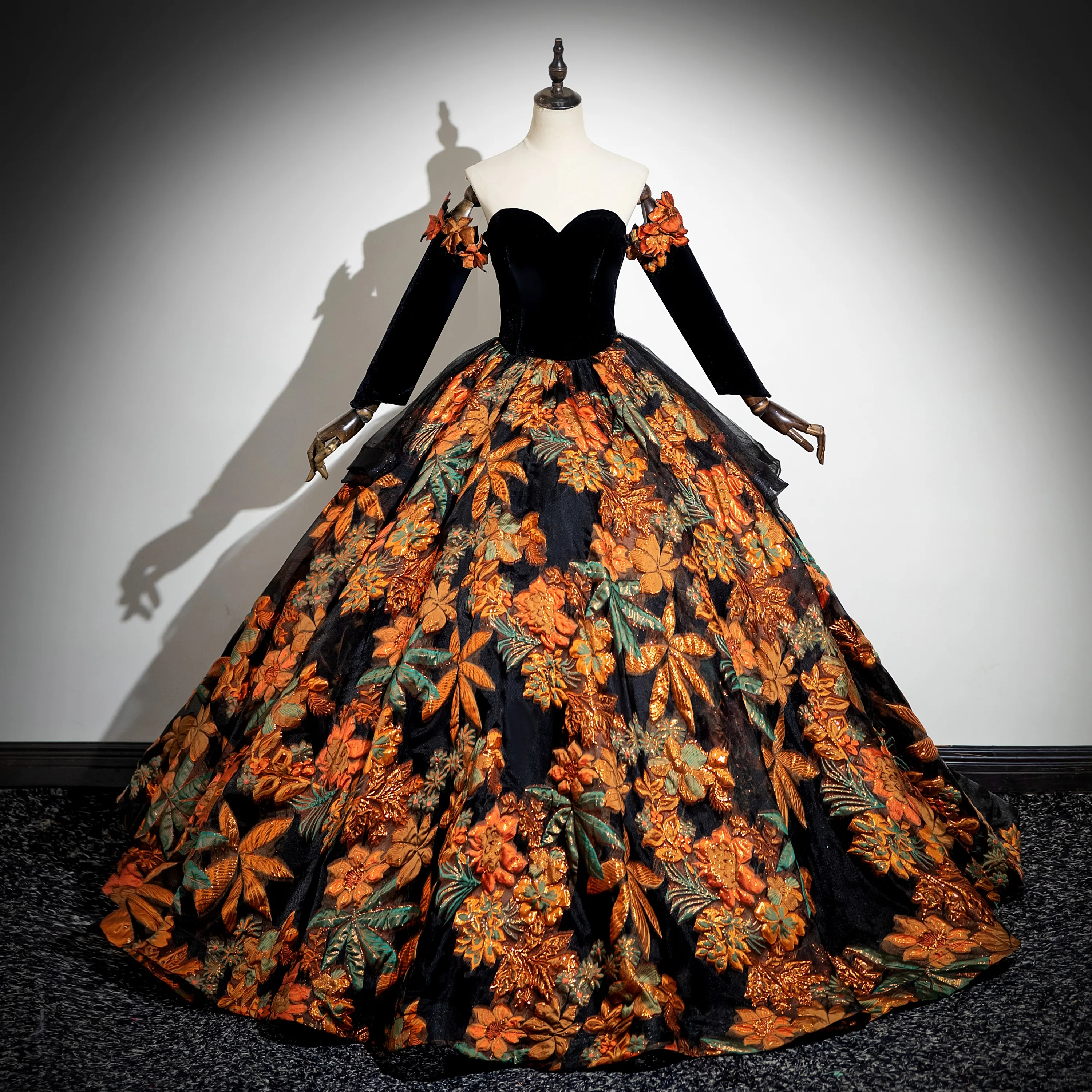 Elegant Black Glitter Printing Prom Dresses 2024 Ball Gown Off-The-Shoulder Long Sleeve Elegant Black Glitter Printing Prom Dresses 2024 Ball Gown Off-The-Shoulder Long Sleeve
