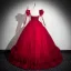 Chic / Beautiful Red Beading Pearl Sequins Prom Dresses 2024 Ball Gown Scoop Neck Long Sleeve Backless Floor-Length / Long Prom Formal Dresses