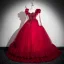 Chic / Beautiful Red Beading Pearl Sequins Prom Dresses 2024 Ball Gown Scoop Neck Long Sleeve Backless Floor-Length / Long Prom Formal Dresses