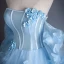 Romantic Sky Blue Appliques Prom Dresses 2024 Ball Gown Off-The-Shoulder Short Sleeve Backless Floor-Length / Long Prom Formal Dresses
