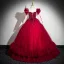 Chic / Beautiful Red Beading Pearl Sequins Prom Dresses 2024 Ball Gown Scoop Neck Long Sleeve Backless Floor-Length / Long Prom Formal Dresses