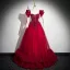 Chic / Beautiful Red Beading Pearl Sequins Prom Dresses 2024 Ball Gown Scoop Neck Long Sleeve Backless Floor-Length / Long Prom Formal Dresses