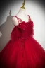 Chic / Beautiful Red Pearl Appliques Prom Dresses 2024 Ball Gown Short Sleeve Backless Spaghetti Straps Floor-Length / Long Prom Formal Dresses