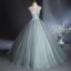 Elegant Mint Green Lace Flower Prom Dresses 2024 Ball Gown Scoop Neck Sleeveless Backless Floor-Length / Long Prom Formal Dresses