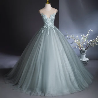 Elegant Mint Green Lace Flower Prom Dresses 2024 Ball Gown Scoop Neck Sleeveless Backless Floor Length Long Prom Formal Dresses