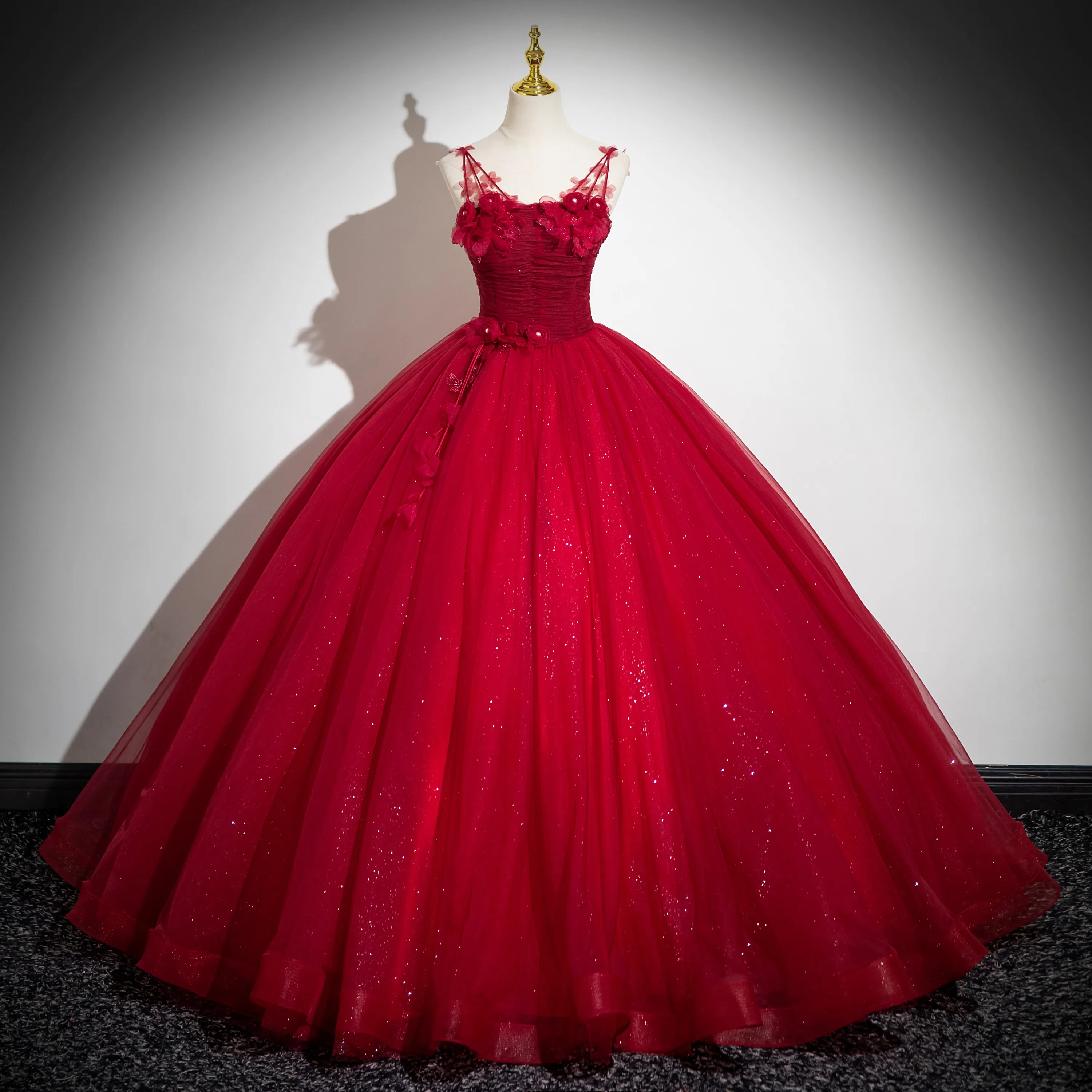fitted lace wedding dress Pearl Ruffle Strap High-Low Hem Dress Red– Selfie Leslie