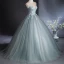 Elegant Mint Green Lace Flower Prom Dresses 2024 Ball Gown Scoop Neck Sleeveless Backless Floor-Length / Long Prom Formal Dresses