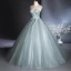 Elegant Mint Green Lace Flower Prom Dresses 2024 Ball Gown Scoop Neck Sleeveless Backless Floor-Length / Long Prom Formal Dresses