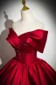 Elegant Red Satin Lace Flower Prom Dresses 2024 Ball Gown Off-The-Shoulder Short Sleeve Backless Floor-Length / Long Prom Formal Dresses