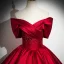 Elegant Red Satin Lace Flower Prom Dresses 2024 Ball Gown Off-The-Shoulder Short Sleeve Backless Floor-Length / Long Prom Formal Dresses