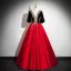 Elegant Red Beading Pearl Sequins Prom Dresses 2024 Ball Gown Scoop Neck Short Sleeve Backless Floor-Length / Long Prom Formal Dresses