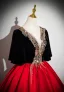 Elegant Red Beading Pearl Sequins Prom Dresses 2024 Ball Gown Scoop Neck Short Sleeve Backless Floor-Length / Long Prom Formal Dresses