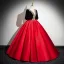 Elegant Red Beading Pearl Sequins Prom Dresses 2024 Ball Gown Scoop Neck Short Sleeve Backless Floor-Length / Long Prom Formal Dresses