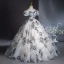 Elegant White Printing Prom Dresses 2024 Ball Gown Off-The-Shoulder Puffy Short Sleeve Backless Floor-Length / Long Prom Formal Dresses