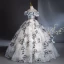 Elegant White Printing Prom Dresses 2024 Ball Gown Off-The-Shoulder Puffy Short Sleeve Backless Floor-Length / Long Prom Formal Dresses