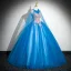 Elegante Blau Perlenstickerei Perle Pailletten Spitze Blumen Ballkleider 2024 Ballkleid Rundhalsausschnitt Ärmellos Rückenfreies Lange Ball Festliche Kleider